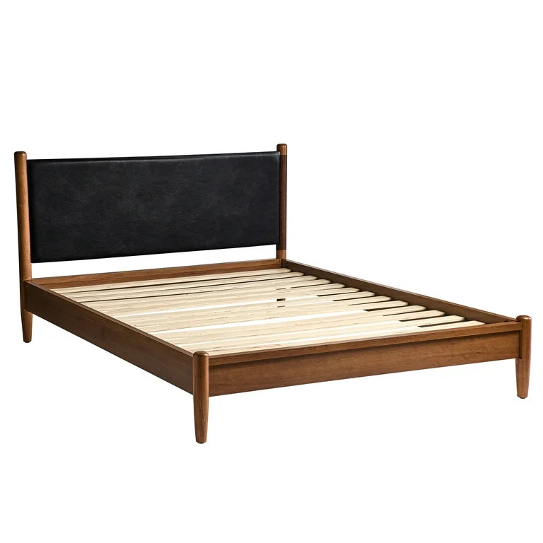 Better Homes & Gardens Greyson Queen Platform Bed, Black Faux Leather and Acorn Finish | Walmart (US)