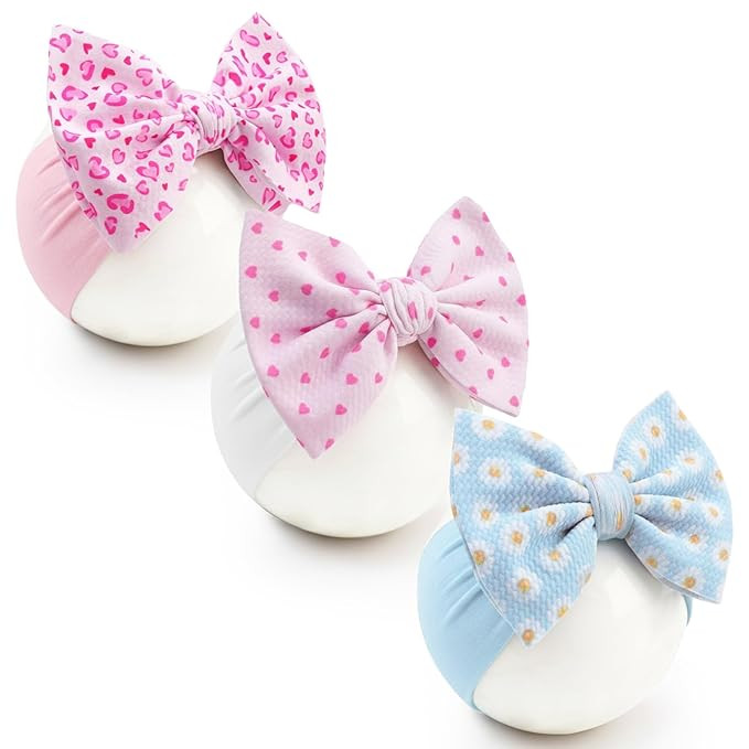 Baby Bow Headbands 3 Pcs Baby Girl Headbands with Bows Soft Nylon Heart Daisy Headband Bows for B... | Amazon (US)