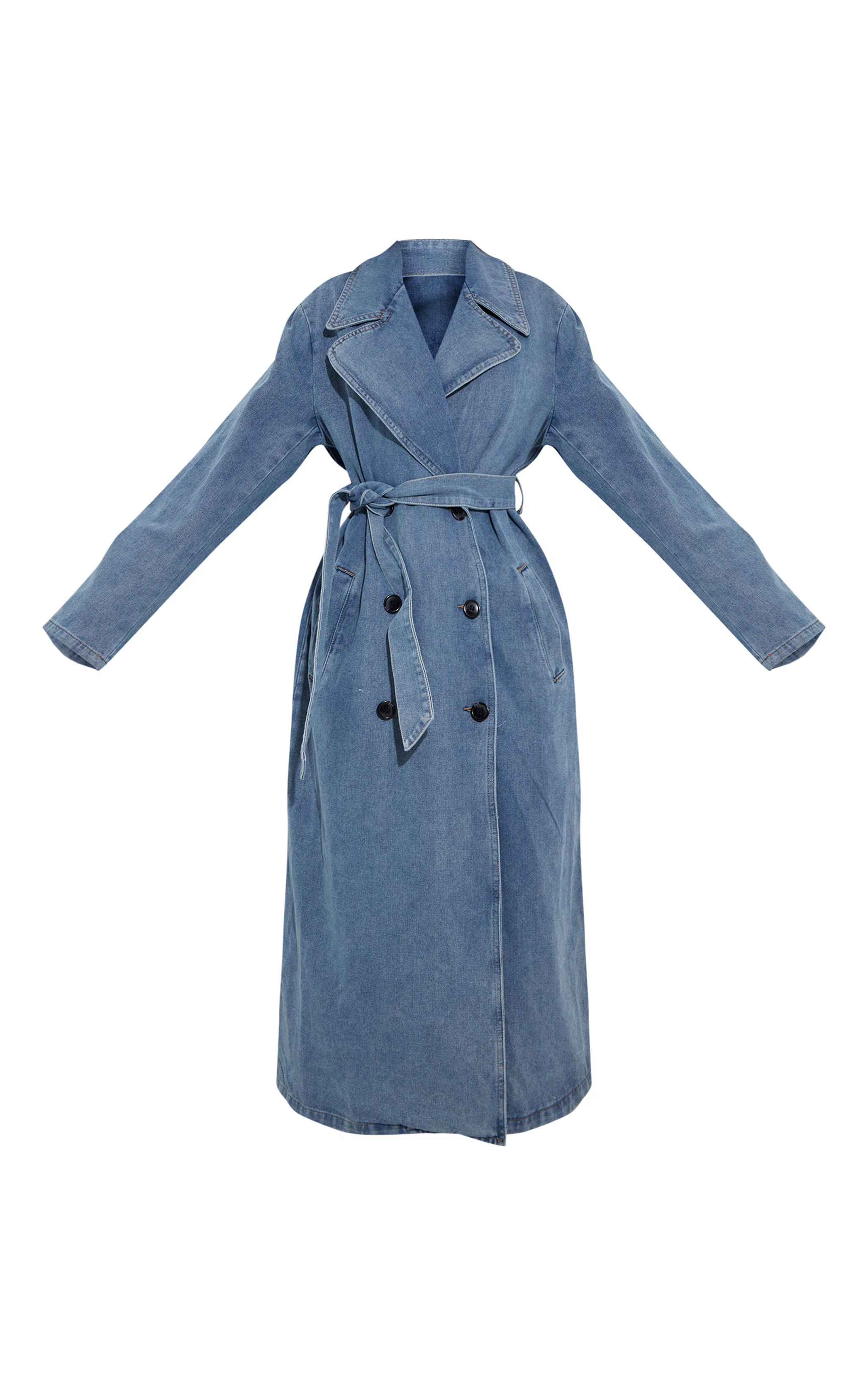 Vintage Blue Wash Denim Button Front Belted Trench Coat | PrettyLittleThing US