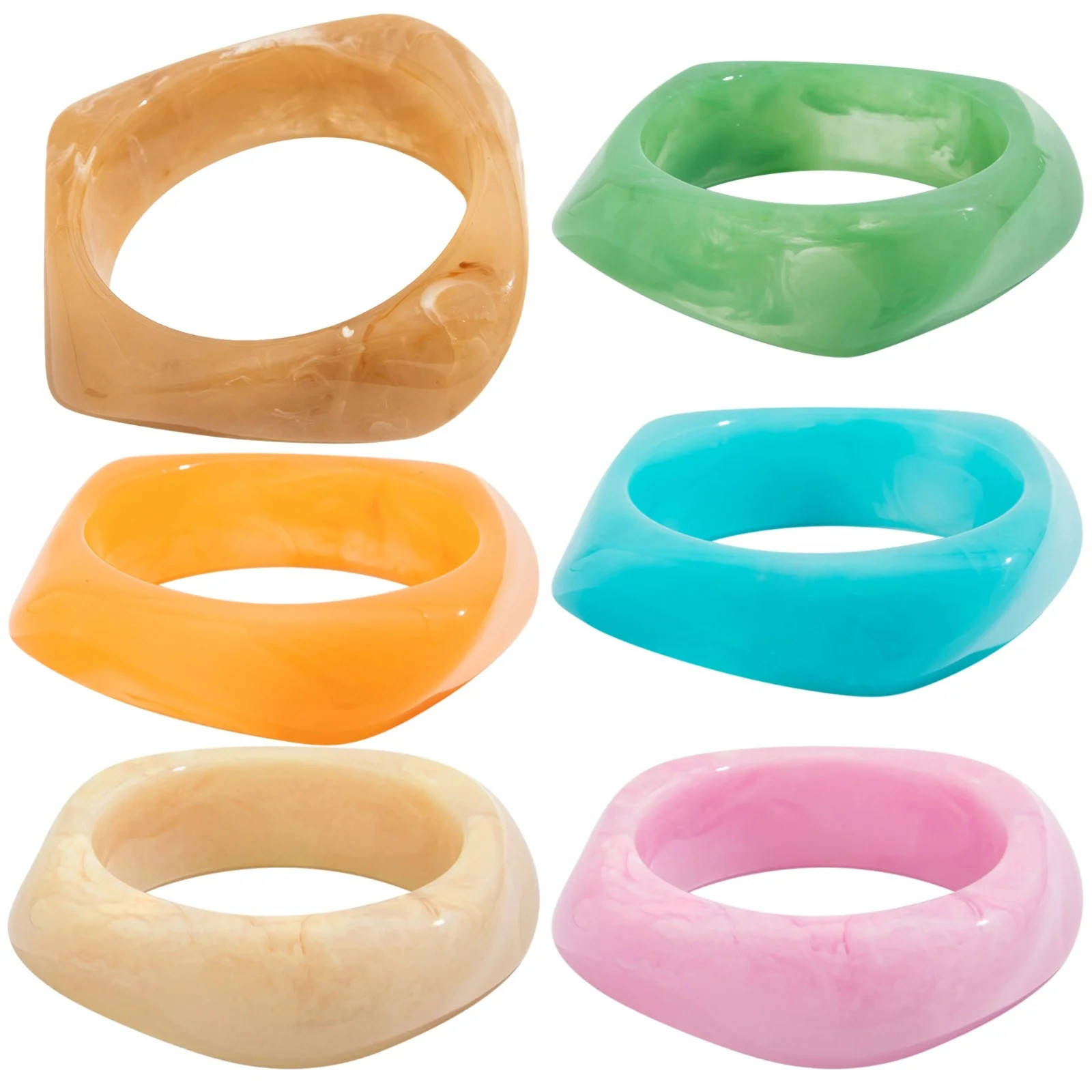 6 Pcs Resin Bangle Bracelets, Square Chunky Bracelets for Women, Smooth Edged Large Bangle Set, I... | Walmart (US)
