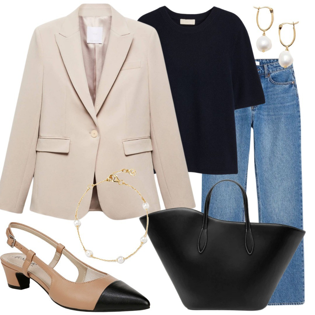 Blazer styling, office look, elegant slingback pumps, leather tote, jeans styling, denim look, cashmere sweater 

#LTKfindsunder100 #LTKstyletip #LTKworkwear