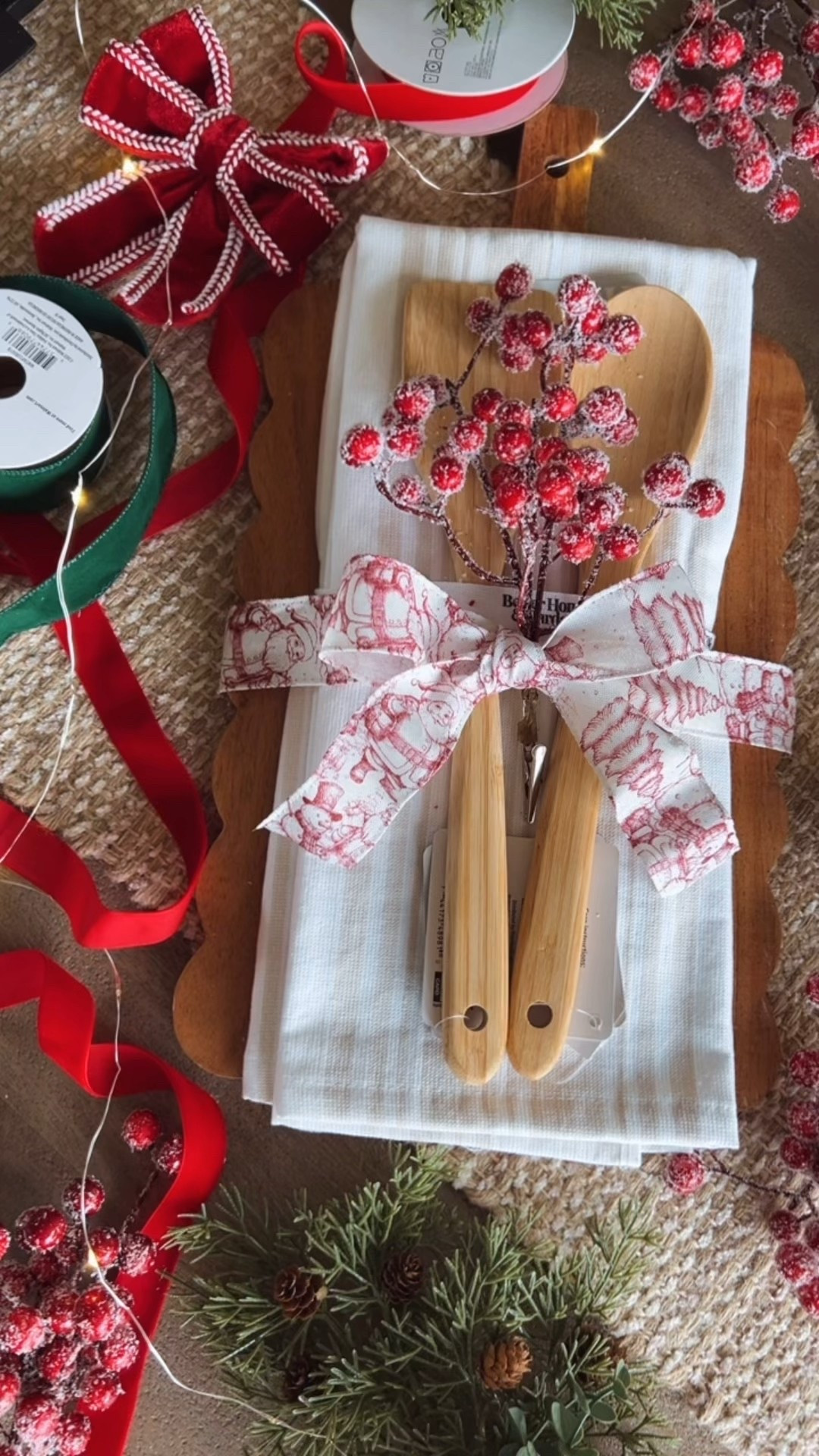 Elegant and affordable diy gift with this scalloped edge cutting board, dish towels and wooden kitchen utensils. Finish with a bow and Christmas ornament. #walmartfinds Christmas gift hostess neighbor 

#LTKGiftGuide #LTKFindsUnder50 #LTKHoliday