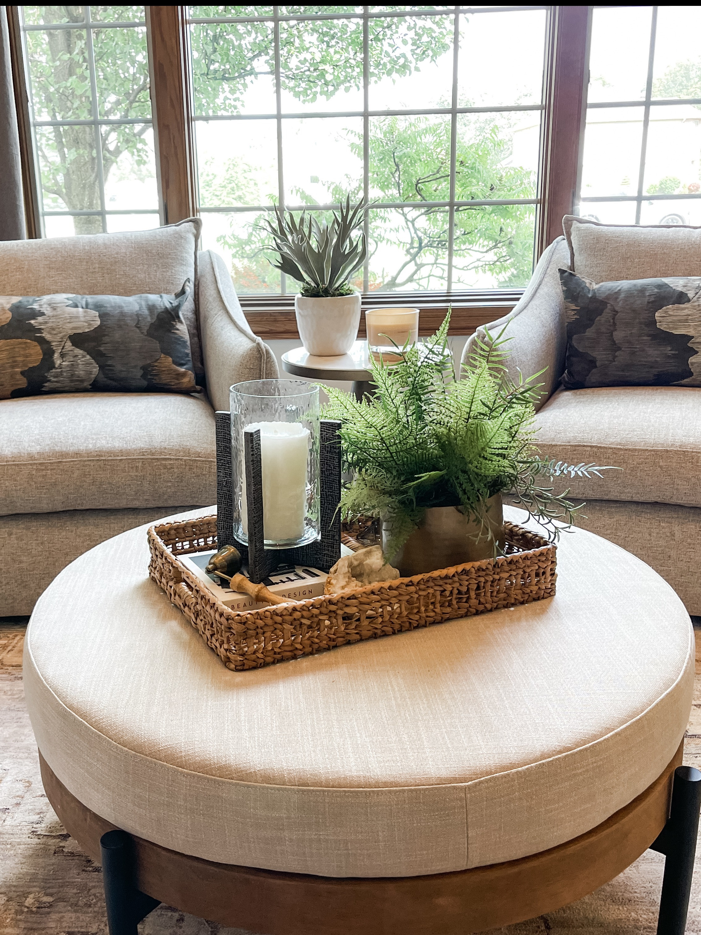  

 Ottoman with chairs. Gray with decor. Lumbar pillows  

#LTKHome