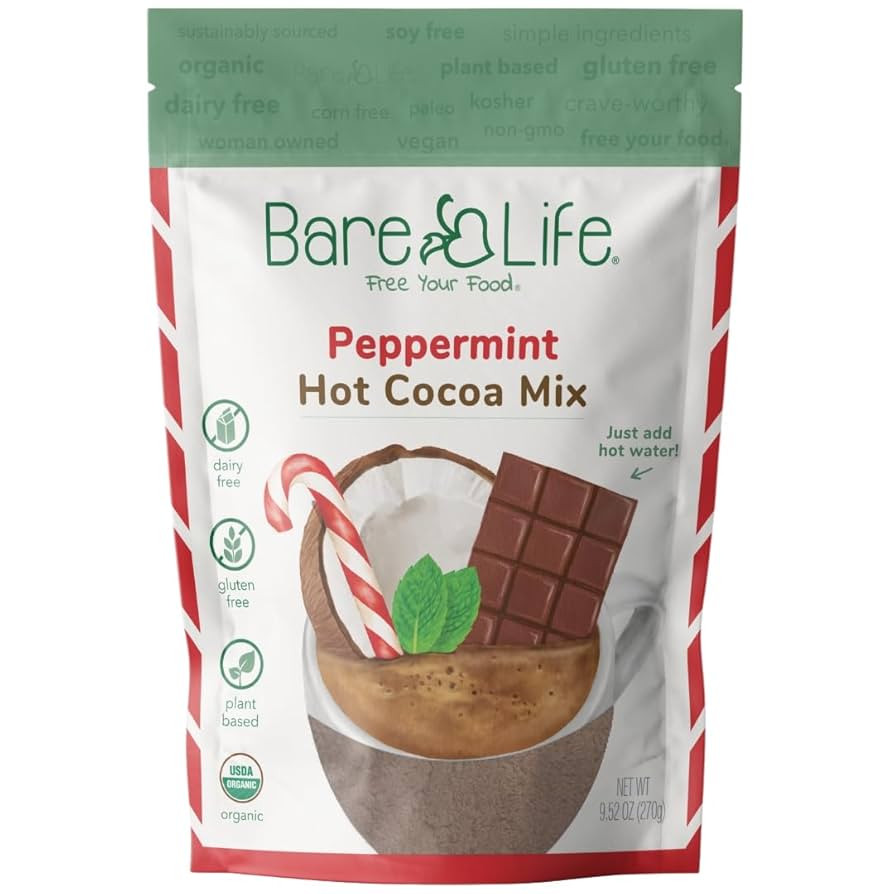 Bare Life: Instant Dairy Free Peppermint Hot Cocoa Mix - 10 Serving Pouch | Gluten Free, Vegan, O... | Amazon (US)