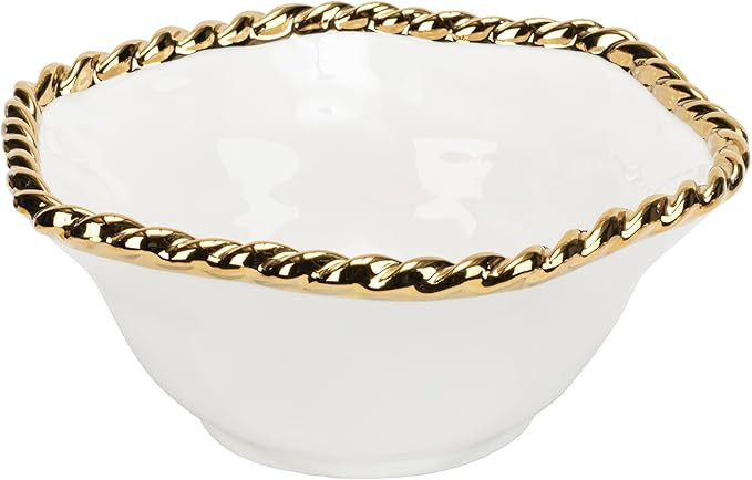 Elegance Round Bowl Bowl - Titanium Plated Porcelain - White with Gold Rope Trim, 6.75" | Amazon (US)