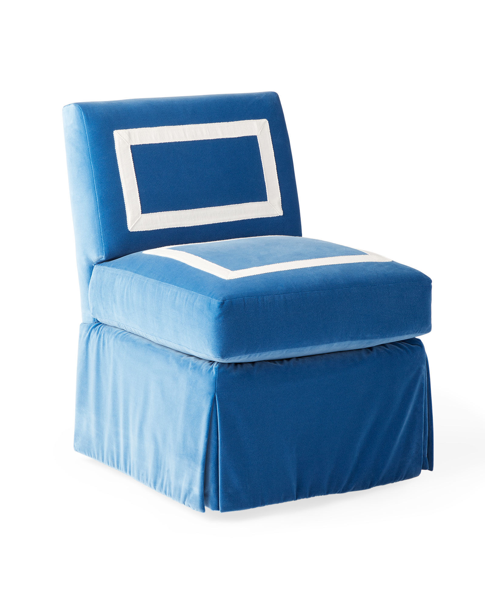 Pimlico Swivel Chair in French Blue Cotton Velvet with White Applied Border | Serena and Lily