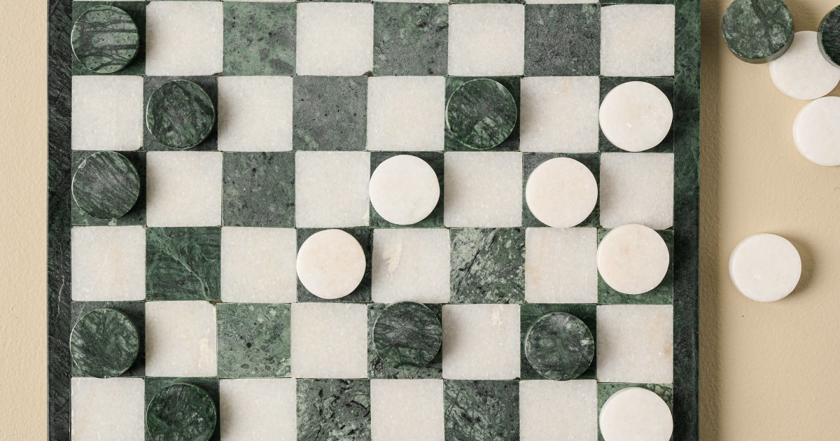 Green and White Marble Checkers Set | Magnolia