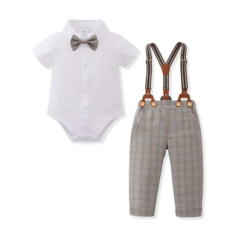 CARETOO Newborn Boy Suit White Wedding Formal 3Pcs Outfit 95% Cotton Short Sleeve Pants Bowtie 3-... | Walmart (US)
