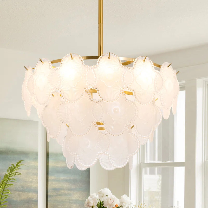 Brost 24" Elegant 8 - Light Dimmable Tiered Chandelier with Flower Glass Shades | Wayfair North America
