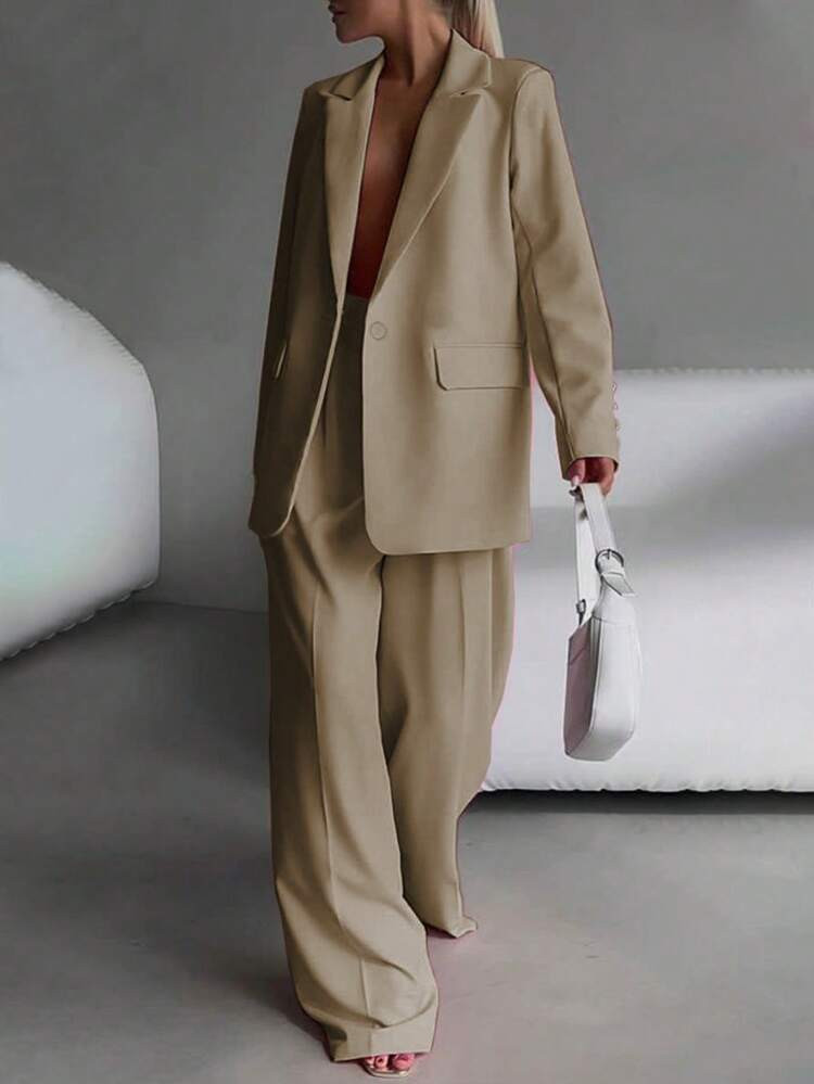 Women's Business Suit Two-Piece Set - Elegant Single Breasted Suit Paired With Slim Pants | Busin... | SHEIN