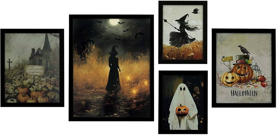 ArtbyHannah Framed Vintage Halloween Wall Art, Dark Academia Gothic Gallery Wall Decor, Halloween... | Amazon (US)