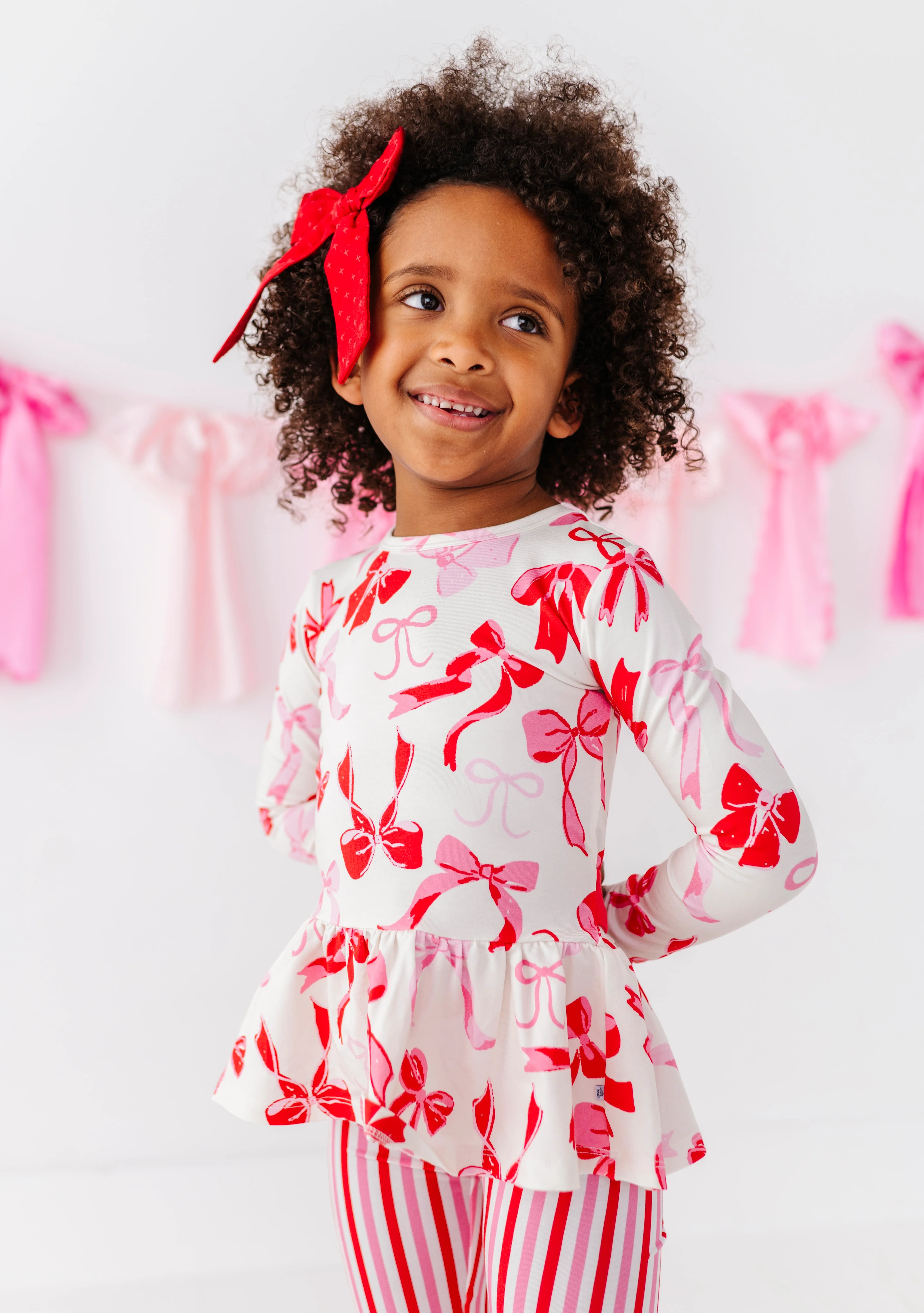 Blushing Bows Bamboo/Cotton Peplum Top | Birdie Bean