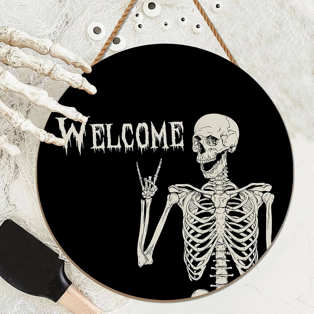 Halloween Decorations Wreath Halloween Skull Welcome Door Sign Front for Door Decoration, Rustic ... | Amazon (US)