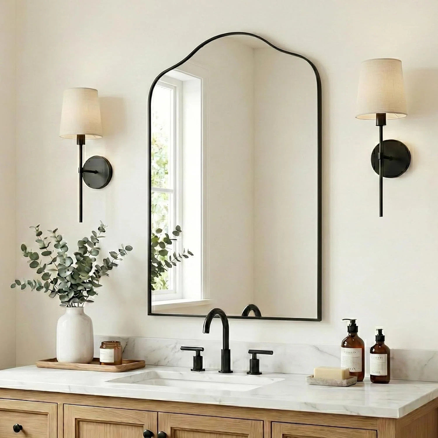 Aremi Contemporary Scalloped Arch Top Bathroom Vanity Mirror | Stainless Steel Frame | Wayfair North America