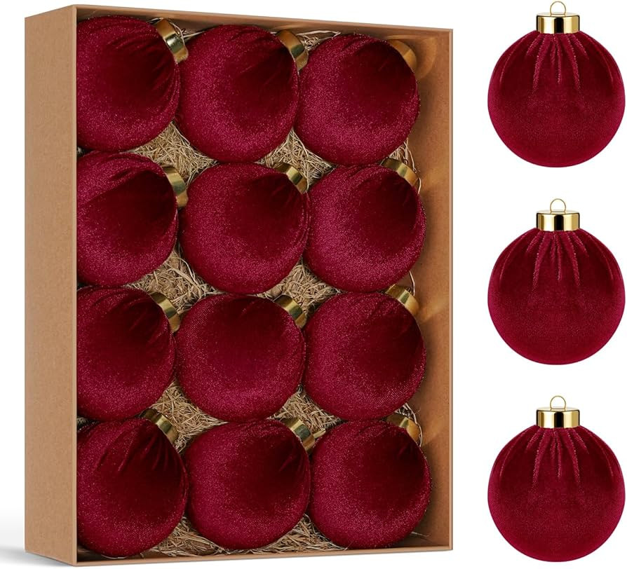 Artmag Christmas Tree Ornaments Velvet Balls, 12 PCS Plastic Shatterproof Xmas Hanging Balls for ... | Amazon (US)