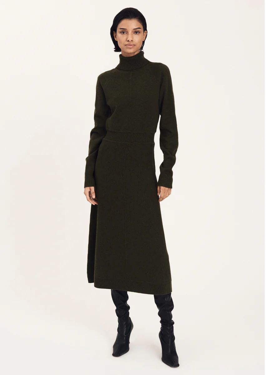 Bethany Long Sleeve Turtleneck Dress - Loden Green | Derek Lam