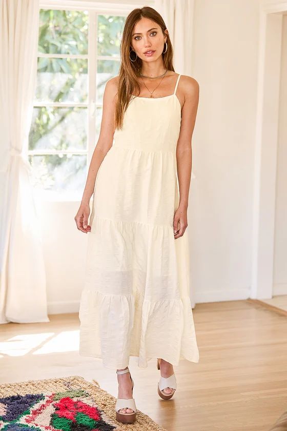 Magical Soiree Cream Sleeveless Tiered Maxi Dress | Lulus (US)