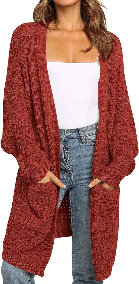 ZESICA Women's Long Batwing Sleeve Open Front Chunky Knit Cardigan Sweater,ArmyGreen,Small at Ama... | Amazon (US)