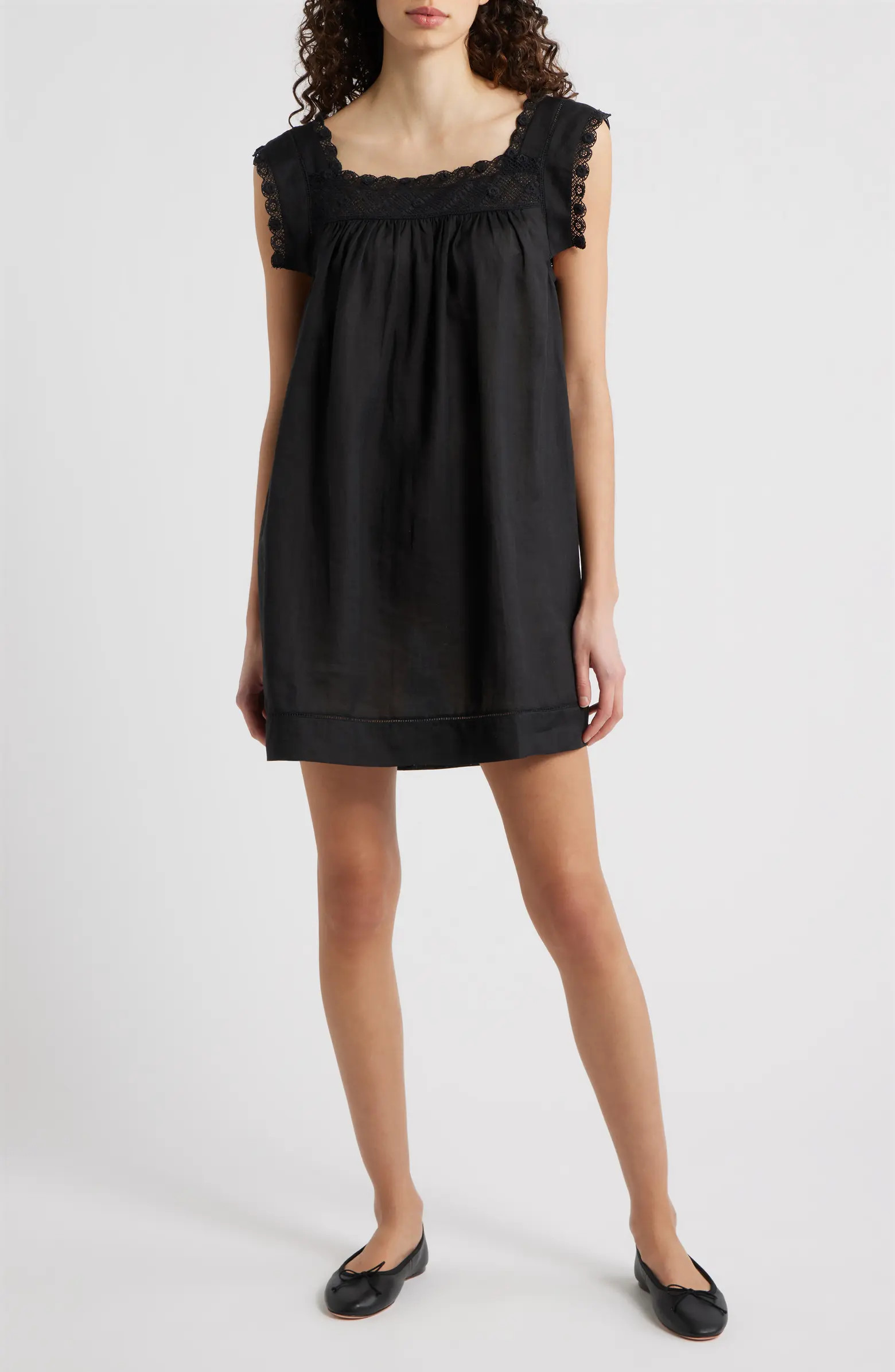Almadia Lace Trim Ramie Shift Minidress | Nordstrom
