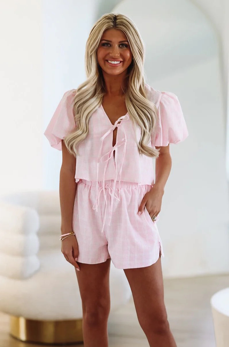 All About Plaid Top and Short Set - Pink and White | Hazel and Olive