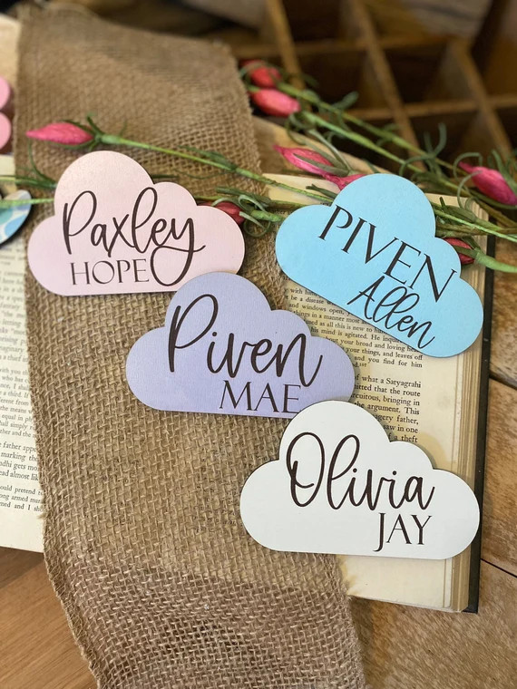 Cloud Nursery Sign Wood Baby Name Sign Birth Announcement | Etsy | Etsy (US)