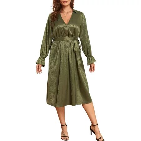 Romacci Women Plus Size Dress Long Sleeve Leopard Casual Holiday Dress Green 2XL | Walmart (US)