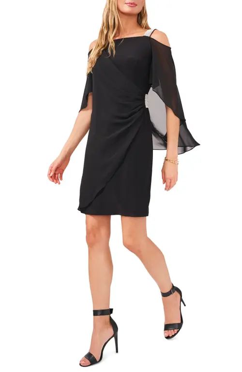 Chaus Cape Sleeve Cold Shoulder Sheath Dress in Black at Nordstrom, Size Large | Nordstrom