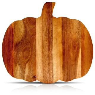 15 in. Pumpkin Wood Acacia Serving Board with Built-In Handle for Fall and Halloween Decor | The Home Depot