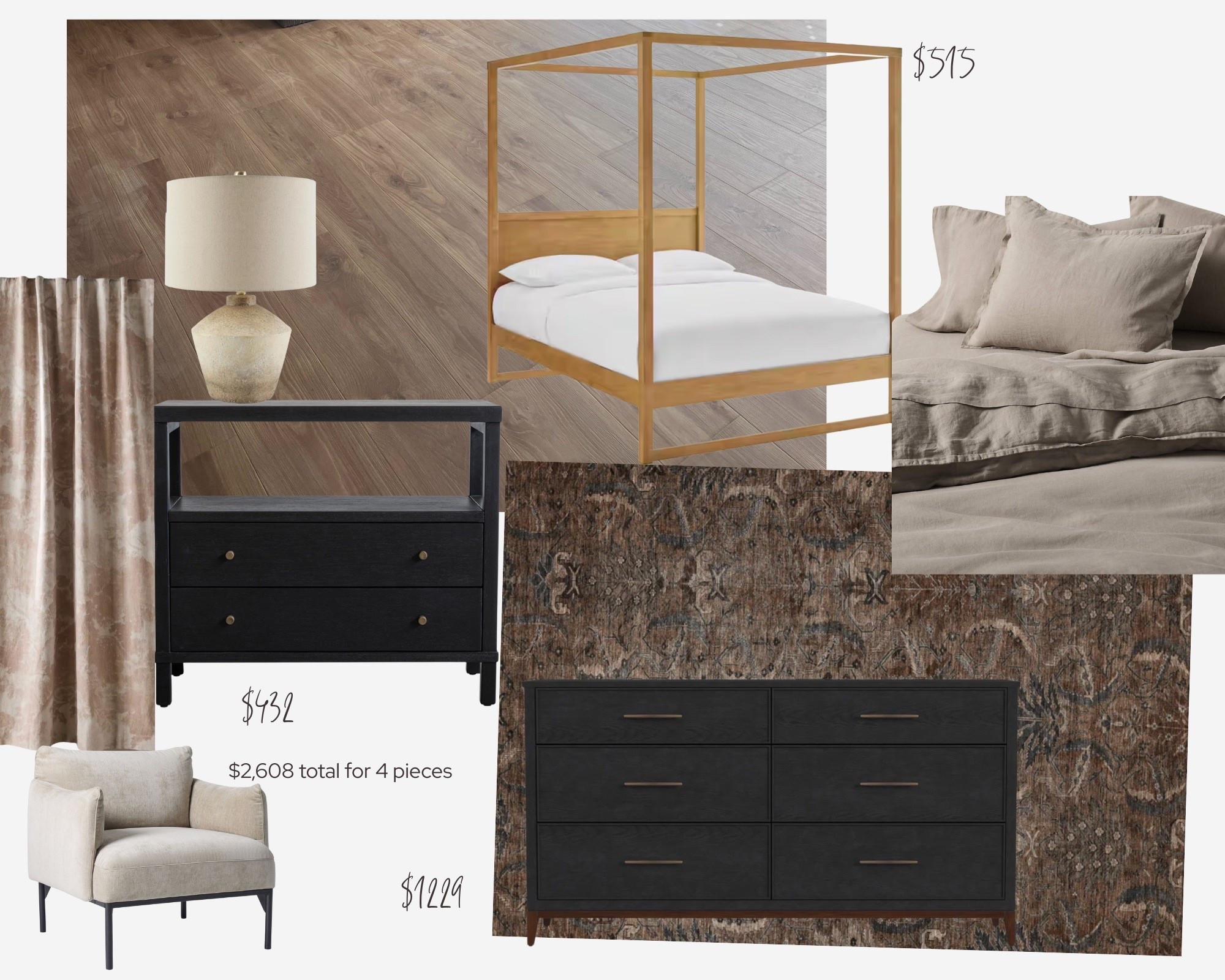As I was working with a friend on her new bedroom update, she wanted designer furniture, but it wasn’t in the budget so here’s a much more budget friendly option with a wood light, toned canopy bed and a black dresser and side table.
The dresser, side tables, rug and lamp are all from
Wayfair.
It also includes a neutral chair and drapes bedding in a rug that ties it all together. I’ll link everything below in case you’re doing a bedroom refresh.

@Wayfair 

#LTKHome