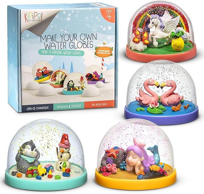 Kipipol Snow Globe Making Kit for Kids - Make Your Own Snow Globes for Girls w/ 4 DIY Snowglobe, ... | Amazon (US)