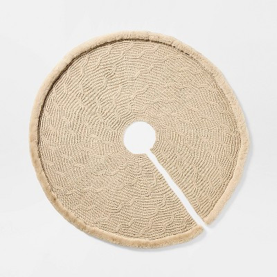 Cable Knit Faux Fur Trim Tree Skirt True Khaki - Threshold™ designed with Studio McGee | Target