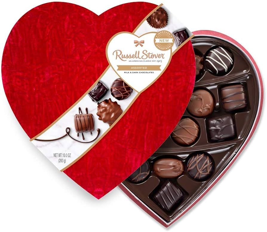 Russell Stover Assorted Milk and Dark Chocolates Velvet Heart shape box Valentine collection | Amazon (US)