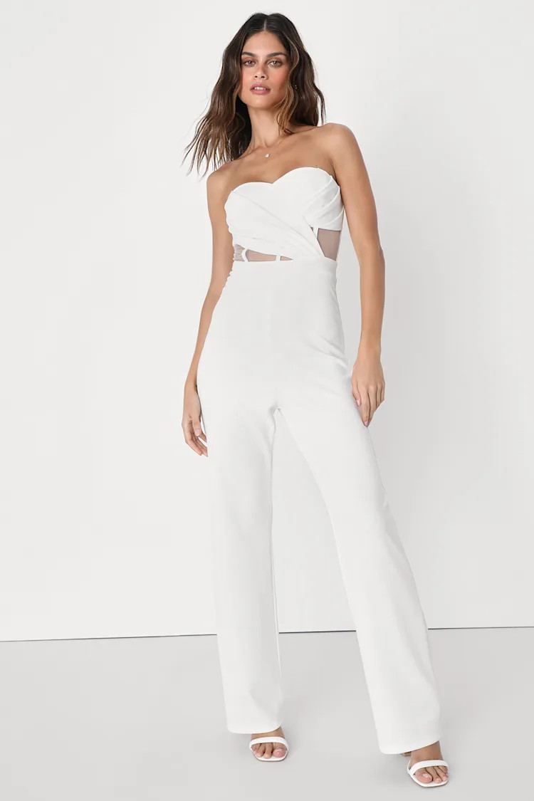 Surely Stunning Ivory Strapless Bustier Jumpsuit | Lulus