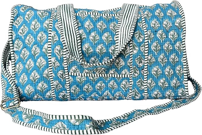 ATOSII Handblock Print 100% Cotton Large Quilted Duffle Bag for Overnight Trip, Travel Weekend Ba... | Amazon (US)