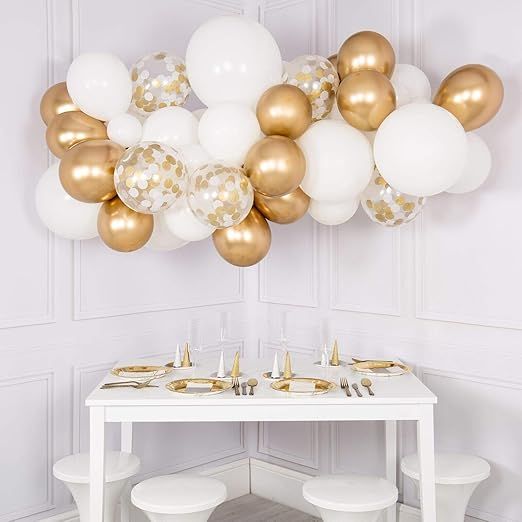 DIY Balloons Garland with Gold and White Balloons Confetti Balloons Chrome Shiny Metallic Latex B... | Amazon (US)
