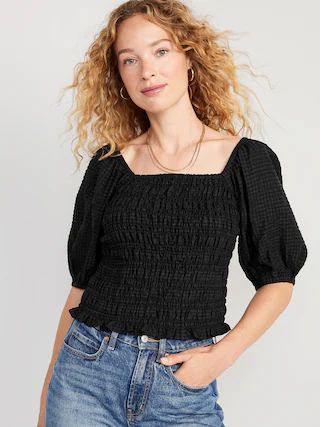 Fitted Puff-Sleeve Smocked Top for Women | Old Navy (CA)