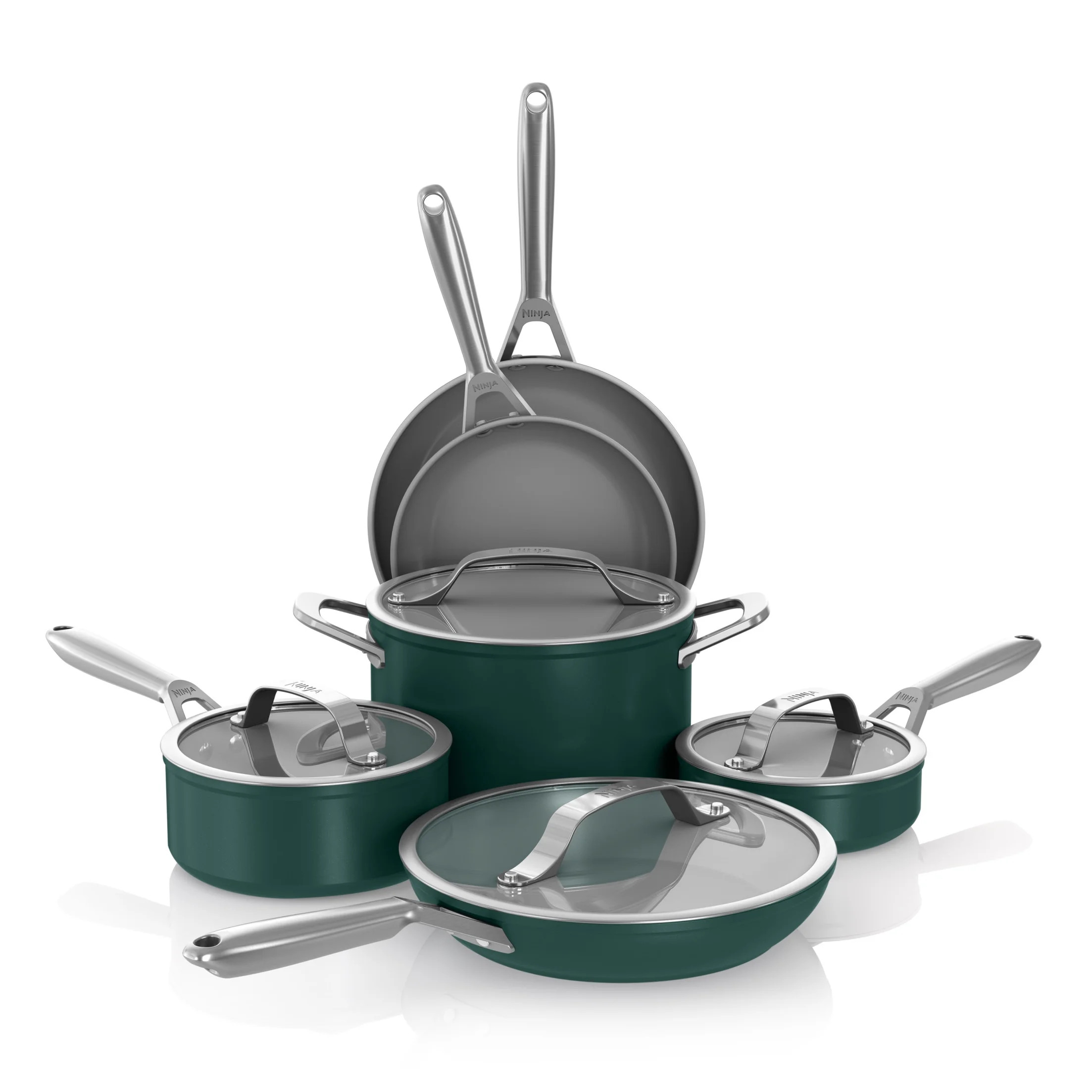 Ninja Ceramic Pro 10-Piece Cookware Set, Aluminum and Stainless Steel, Non-Stick Set, Glass Lids,... | Walmart (US)