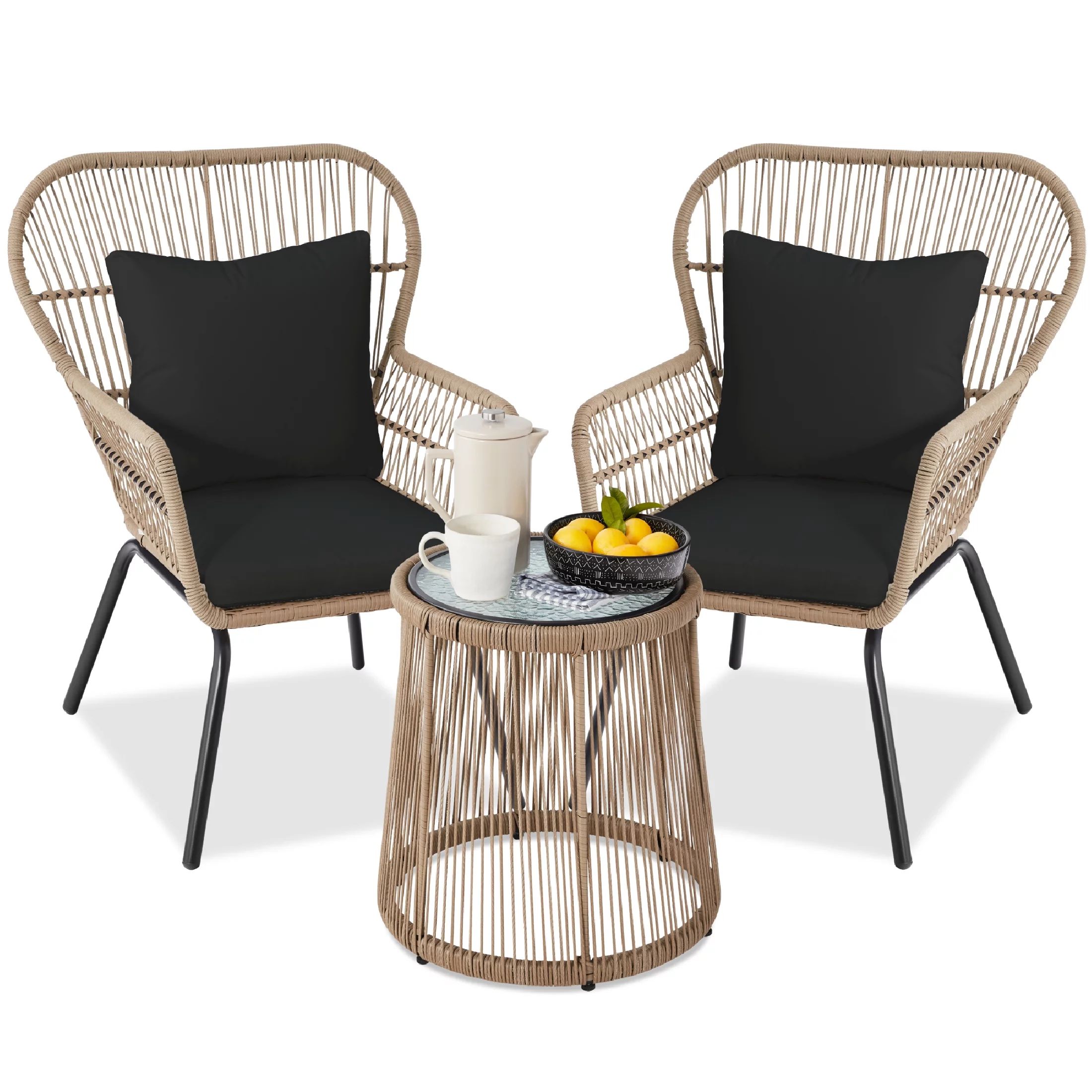 Best Choice Products 3-Piece Patio Conversation Bistro Set, Outdoor Wicker w/ 2 Chairs, Cushions,... | Walmart (US)