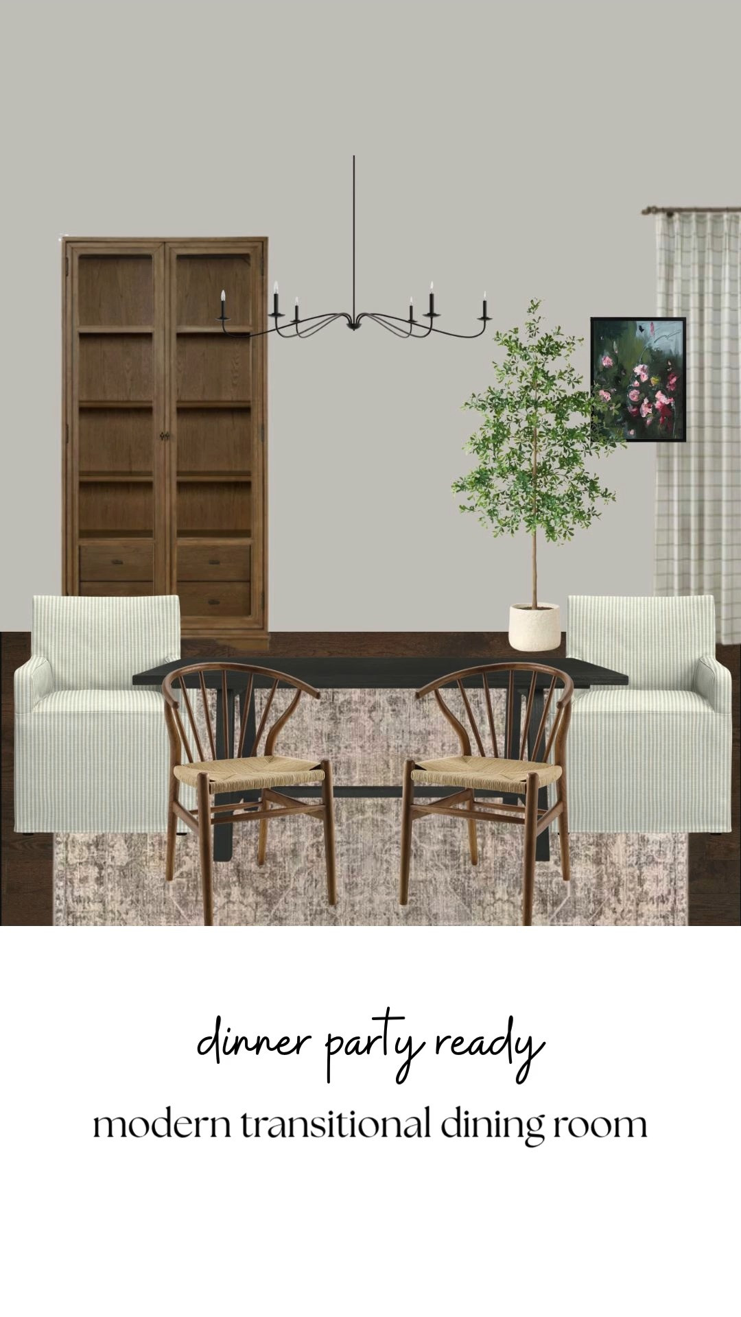 Designed with gathering in mind, this modern transitional dining room layers warm wood tones, soft neutral seating, vintage-inspired textures, and timeless lighting for a space that feels elevated while still staying relaxed and welcoming. I love dining rooms that feel collected and cozy enough for everyday life while still feeling beautiful for hosting.

modern transitional dining room, warm dining room decor, cozy dining room inspiration, dark wood dining table, neutral dining chairs, collected home aesthetic, elegant dining room styling, layered dining room decor, warm ambient interiors, traditional modern home, designer inspired dining room, cozy entertaining space, vintage inspired rug, timeless dining room ideas, warm neutral interiors, sophisticated dining room decor, elevated everyday living, gathered home inspiration, classic dining room styling, warm layered home 

 #LTKHome