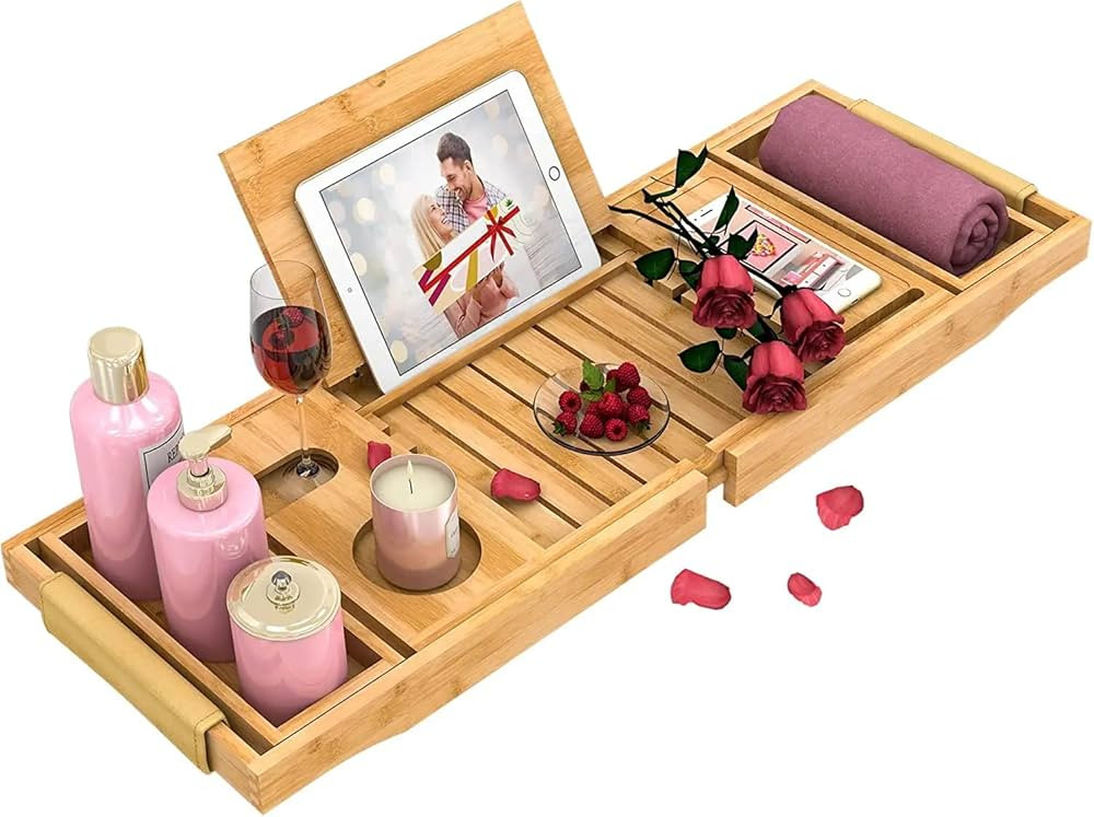 Bathtub Tray Bath Tub Tray - Expandable Bathtub Caddy with Reading Rack or Tablet Holder, Premium... | Amazon (US)