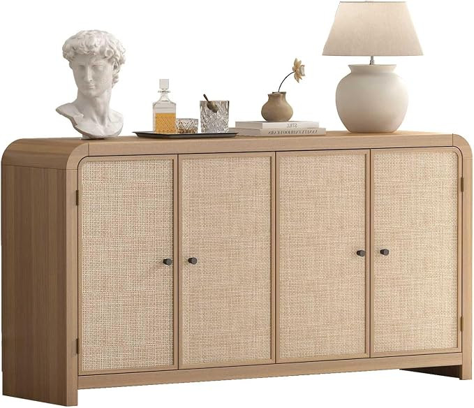 Oak Rattan Sideboard Buffet Cabinet, 60'', 4 Doors | Amazon (US)