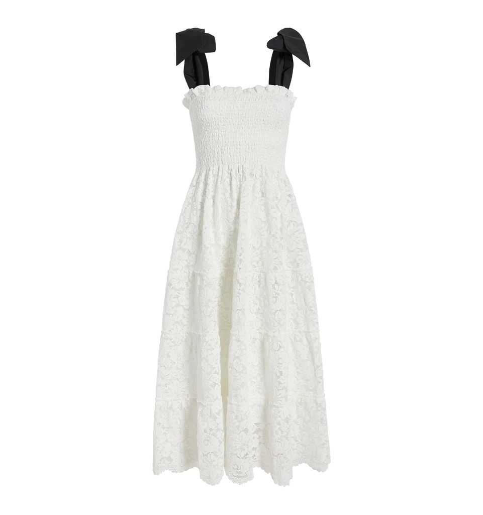 The Lace Ribbon Ellie Nap Dress in White Lace with Black Ribbon | Over The Moon