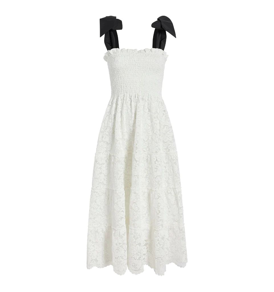 The Lace Ribbon Ellie Nap Dress in White Lace with Black Ribbon | Over The Moon