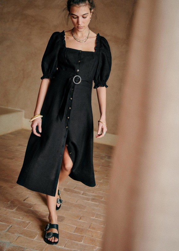 Winona Dress - Black - Linen - Sézane | Sezane Paris