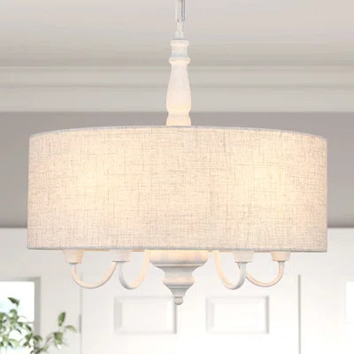5 - Light Dimmable Cylinder Linen Shaded Farmhouse Chandelier For Living Room Dining Rooms | Wayfair North America