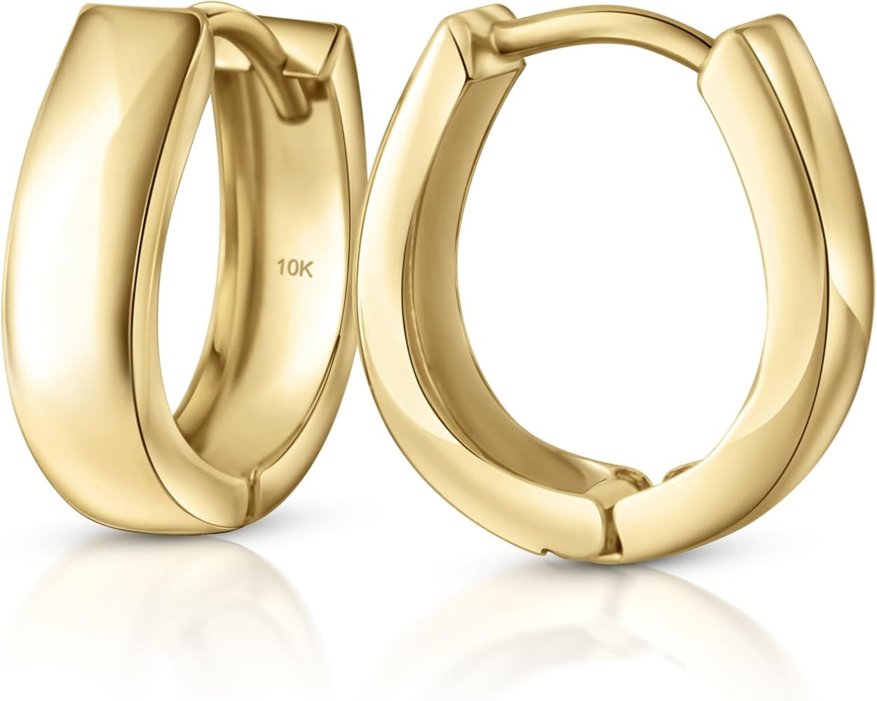 10k Solid Gold Oval Huggie Earrings, Dainty Gold Huggie Earrings, Plain Gold Hoops, Minimalist Go... | Amazon (US)