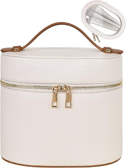 Prite Makeup Bag Travel Cosmetic Case with Clear Toiletry Pouch and Removable Divider, Vegan Leat... | Amazon (US)