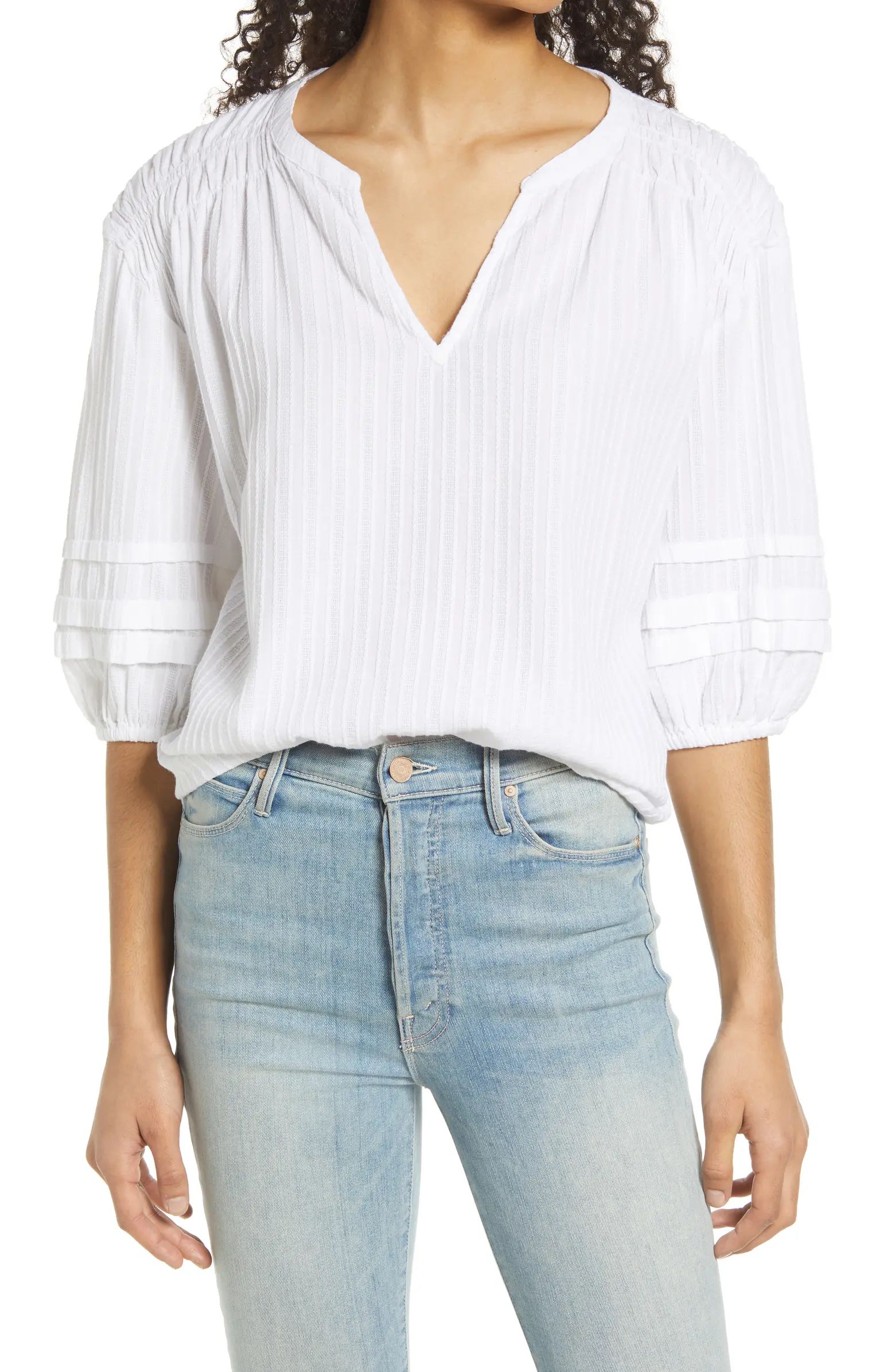 Smocked Shoulder Cotton Popover Top | Nordstrom