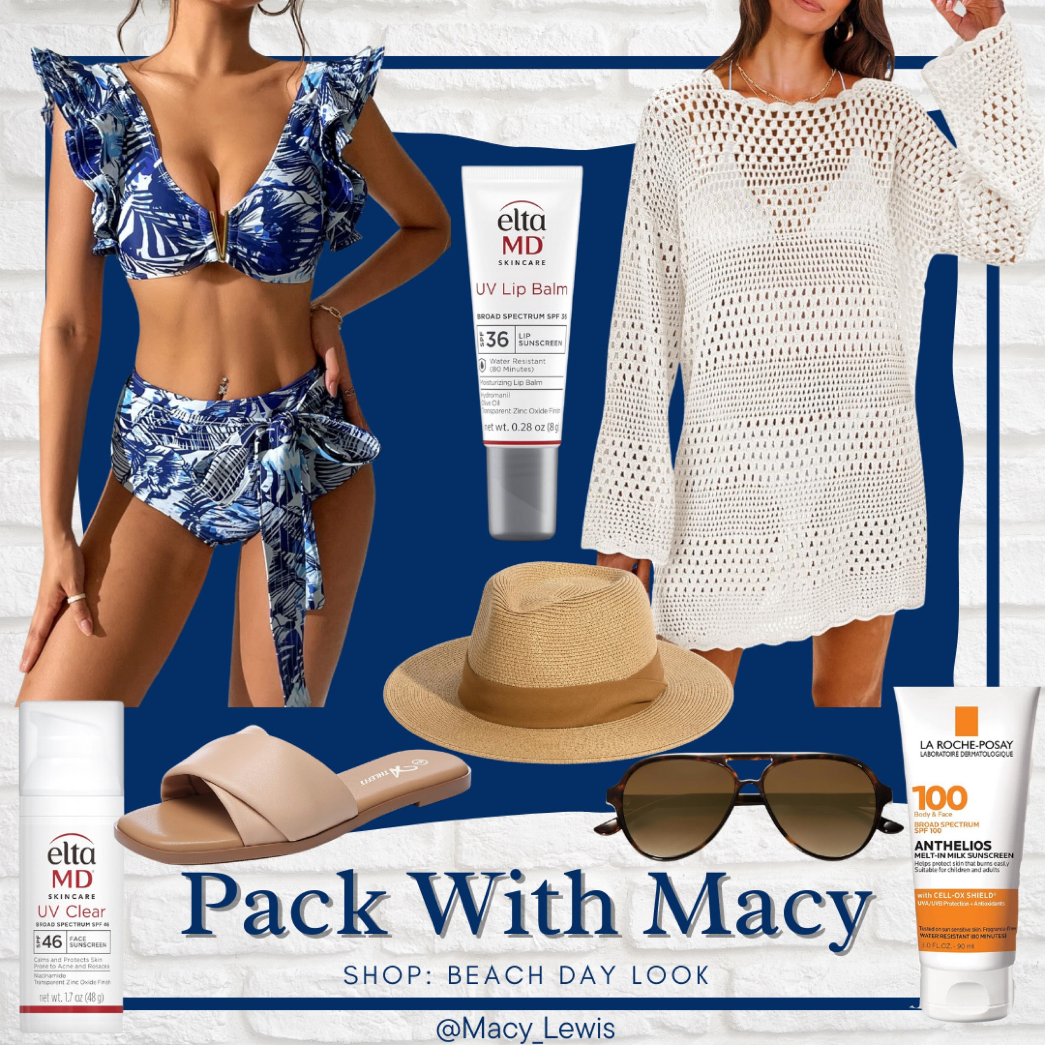 Shop: Swimsuit- What did Macy pack? My last few trips I have prepared by looking at the weather, itinerary, and dress code of the places I'll be so I'm well-packed and dressed accordingly. This was my favorite swimsuit look I packed for our catamaran excursion in the Bahamas coming up. 9 more days! This one has such a flattering fit. I sized up in the swimsuit for a comfortable fit with a medium. And of course I have to have all the best products to protect my redheaded skin! 
Swimsuit 
Swimwear
Bikini 
High Waisted Swimsuit
High Waisted Swimwear
SPF
Sunscreen Must Haves
Beach Hat
Sun Hat
Sunglasses
Vacation Outfit
Travel
Beach Trip
Pool Side

#LTKswim #LTKfindsunder50 #LTKtravel