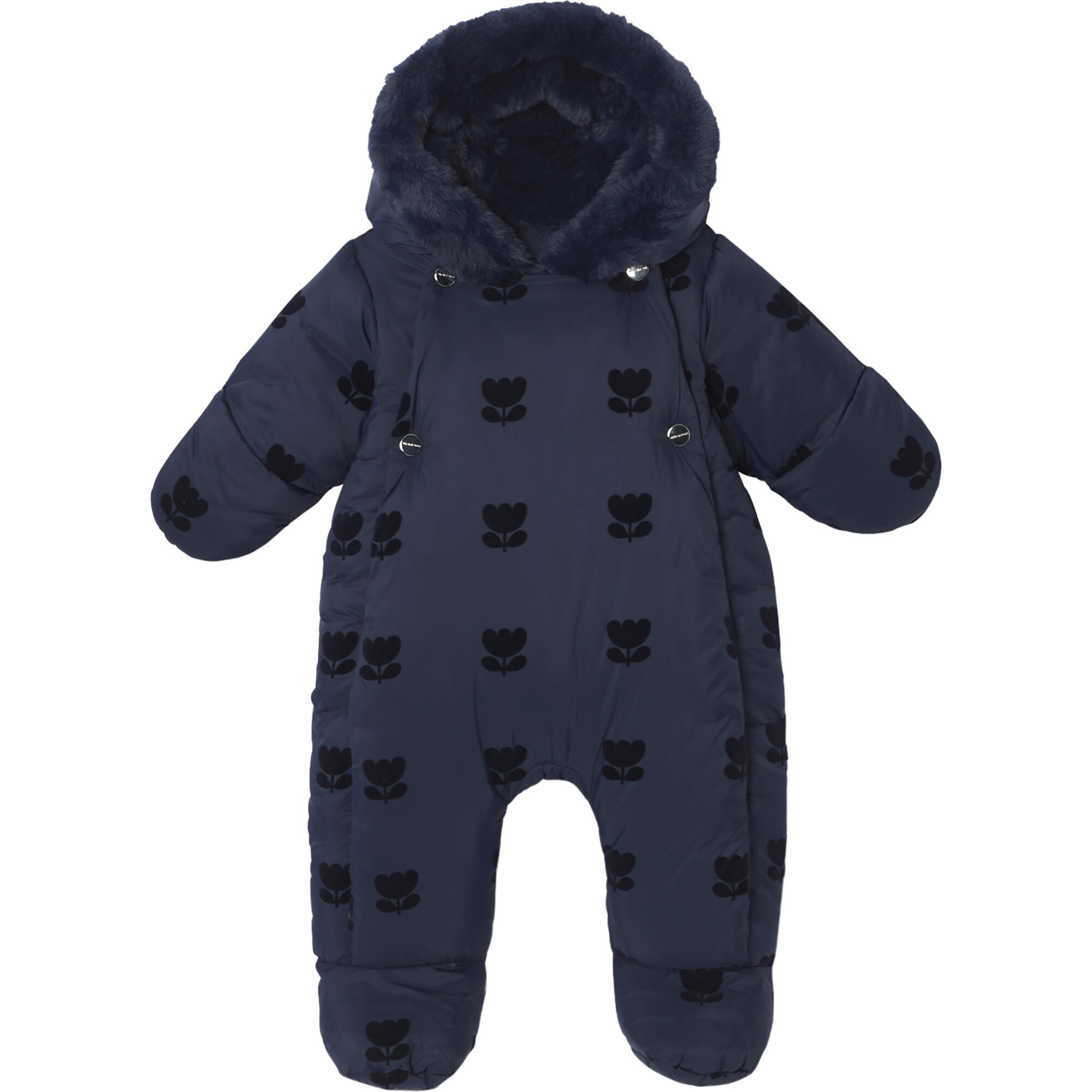 Baby Girl Nylon Snowsuit, Navy | Maisonette